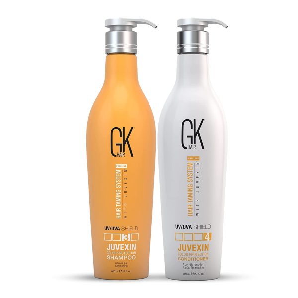 Set de Champú y Acondicionador GK HAIR Global Keratin Coloured Shield (650ml 29.9 Fl Oz) - Protección Térmica e Hidratación para Cabello Rizado, Dañado y Teñido Embalaje Deteriorado For Discount