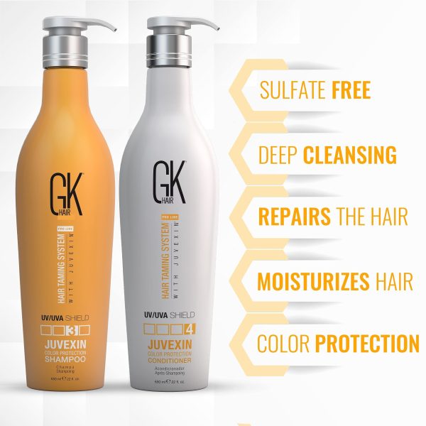 Set de Champú y Acondicionador GK HAIR Global Keratin Coloured Shield (650ml 29.9 Fl Oz) - Protección Térmica e Hidratación para Cabello Rizado, Dañado y Teñido Embalaje Deteriorado For Discount