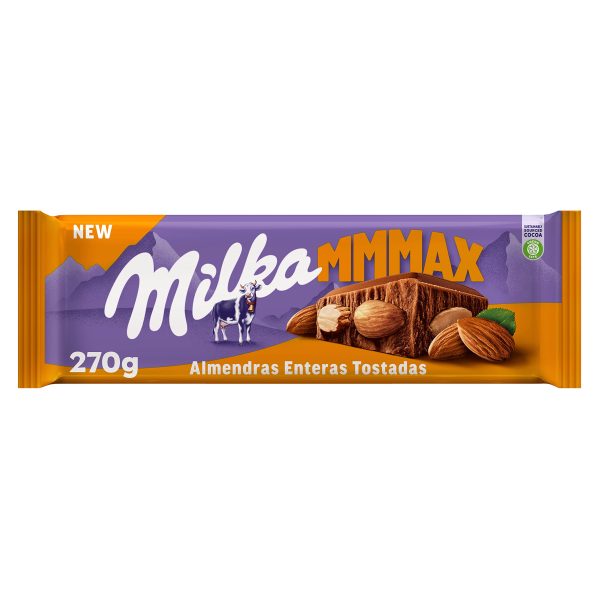 Milka MMMAX Tableta Grande de Chocolate con Leche de los Alpes y Almendras Enteras Tostadas 270g Embalaje Deteriorado (Cad: 13 12 2024) Sale